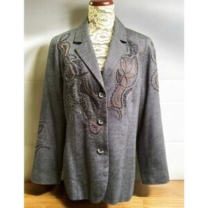 Cold Creek tweed paisley embroidery sequin embelishment blazer size 14 navy